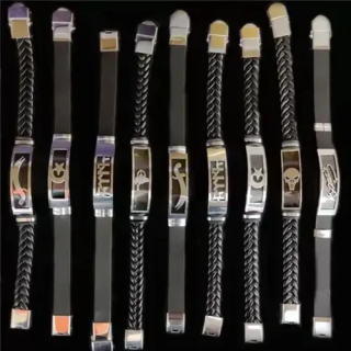 Toptan Lüks Gümüş Renk Çelik ve Deri Bileklikler