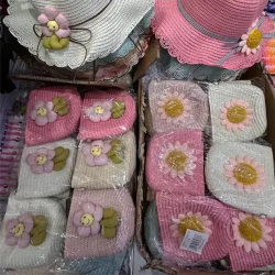 Toptan Çanta | Toptan Çiçek Figürlü Kız Çocuk Şapka ve Çanta Seti