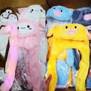 Toptan Sevimli Hareketli Tavşan Kulaklık 3 Mod Led Işıklı Peluş Bere