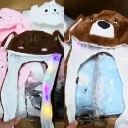 Toptan Sevimli Hareketli Tavşan Kulaklık 3 Mod Led Işıklı Peluş Bere