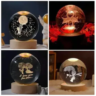 Işıklı Ahşap Kaideli Cam Küre 6 cm