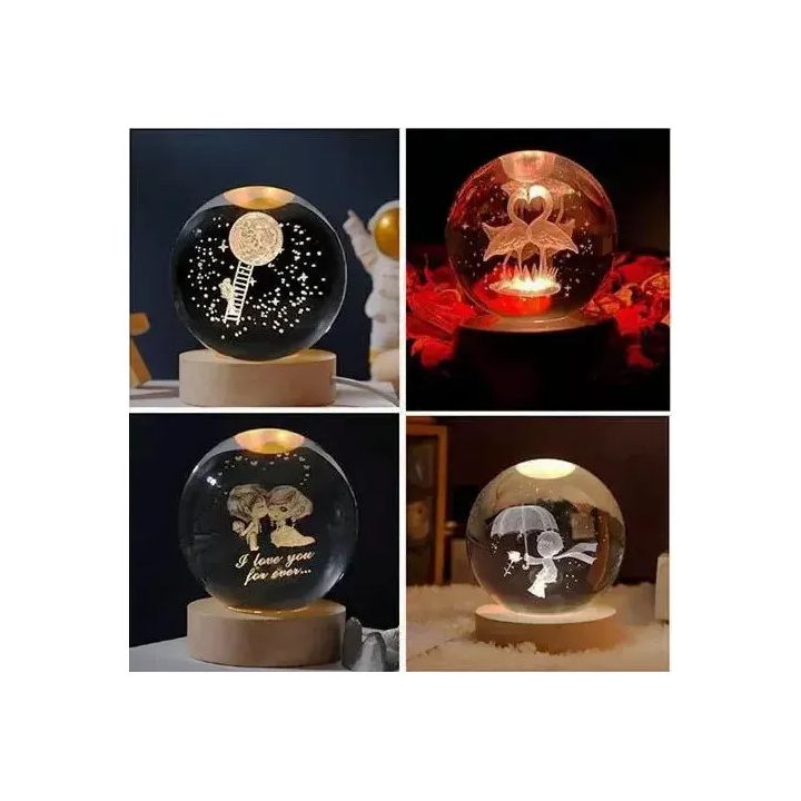 Işıklı Ahşap Kaideli Cam Küre 6 cm