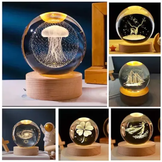 Işıklı Ahşap Kaideli Cam Küre 6 cm