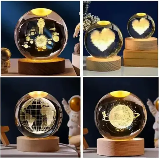 Işıklı Ahşap Kaideli Cam Küre 6 cm