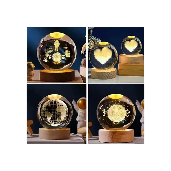 Işıklı Ahşap Kaideli Cam Küre 6 cm