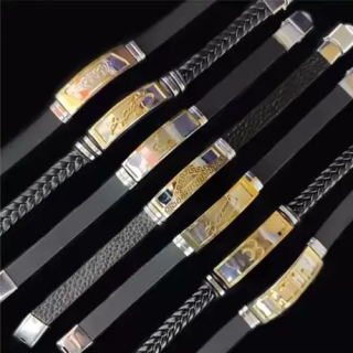 Toptan Lüks Çelik ve Deri Kombinli Bileklikler