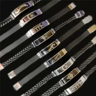 Toptan Lüks Gümüş Renk Çelik ve Deri Bileklikler