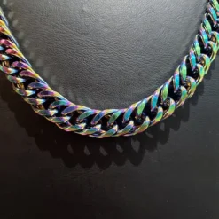 Toptan 1.8mm Renkli Yassı Çelik Zincir Kolye - Gökkuşağı Unisex Model
