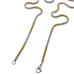 İnce sarı beyaz küp çelik zincir kolye – 4 mm, 55 cm, altın/gümüş ton